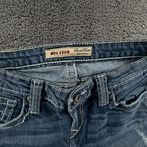 Big Star Sweet Boot Ultra Low Rise Denim Jeans Women Blue 27Lx33 Embroidered - Picture 9 of 16
